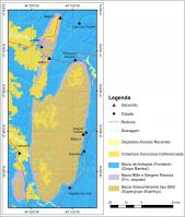 Figura 1 - Mapa tectônico simplificado da região das serras da Água Fria e do Cabral, com a localização das três áreas do geossítio (CPRM, 2014). Figura anexada pelo responsável do cadastro.