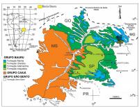 Fig. 6 - Mapa geológico simplificado da Bacia Bauru com a localização do município de Uberaba (Compilado de Batezelli 2003).