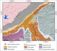 Figura 3 – Mapa do geológico simplificado da região onde se localiza o Parque Estadual da Serra do Rola Moça (baseado em Pinto & Silva, 2014).