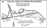 Croqui do abrigo sob rocha com localização das trincheiras. Fonte: Guerin et al., 2002. p . 134.