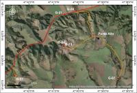 Fig. 2 - Imagem de satélite com a localização do geossítio e de outros que ocorrem na região. G-07 (Cachoeira Ponte Alta); G-04 (Pedreira Ponte Alta ou Lafarge); G-15 (Seção tipo da Formação Serra da Galga); G-29 (Nascente do Rio Uberaba); G-21 (Mirante da Bela Vista); G-31(Caieira do Meio).